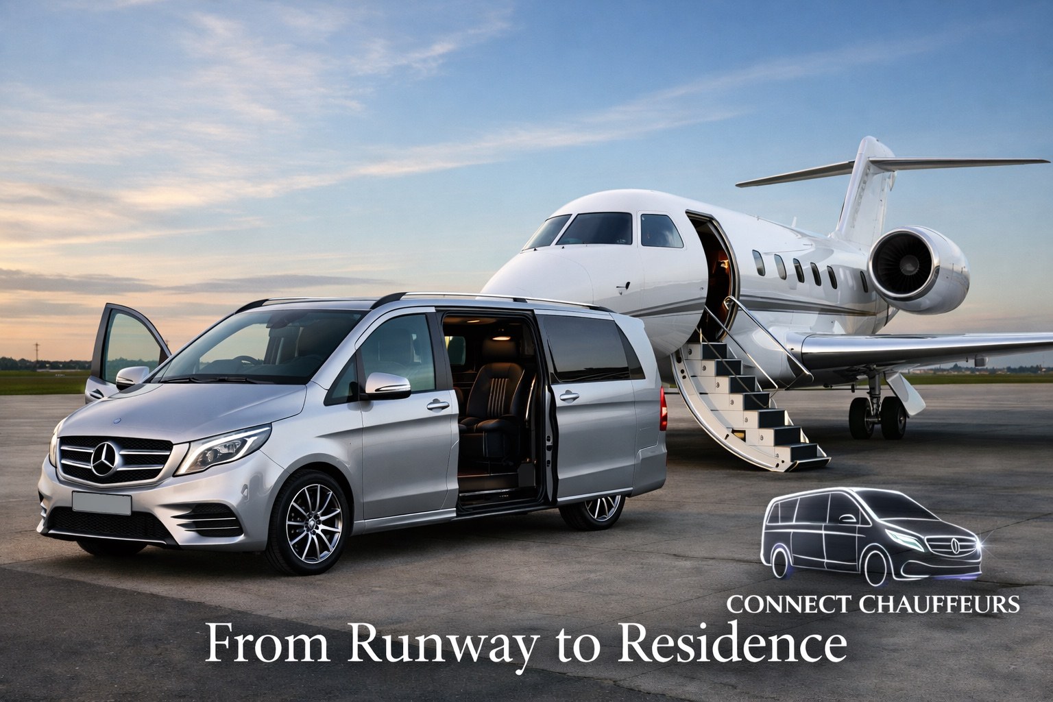 Private jet chauffeur transfer